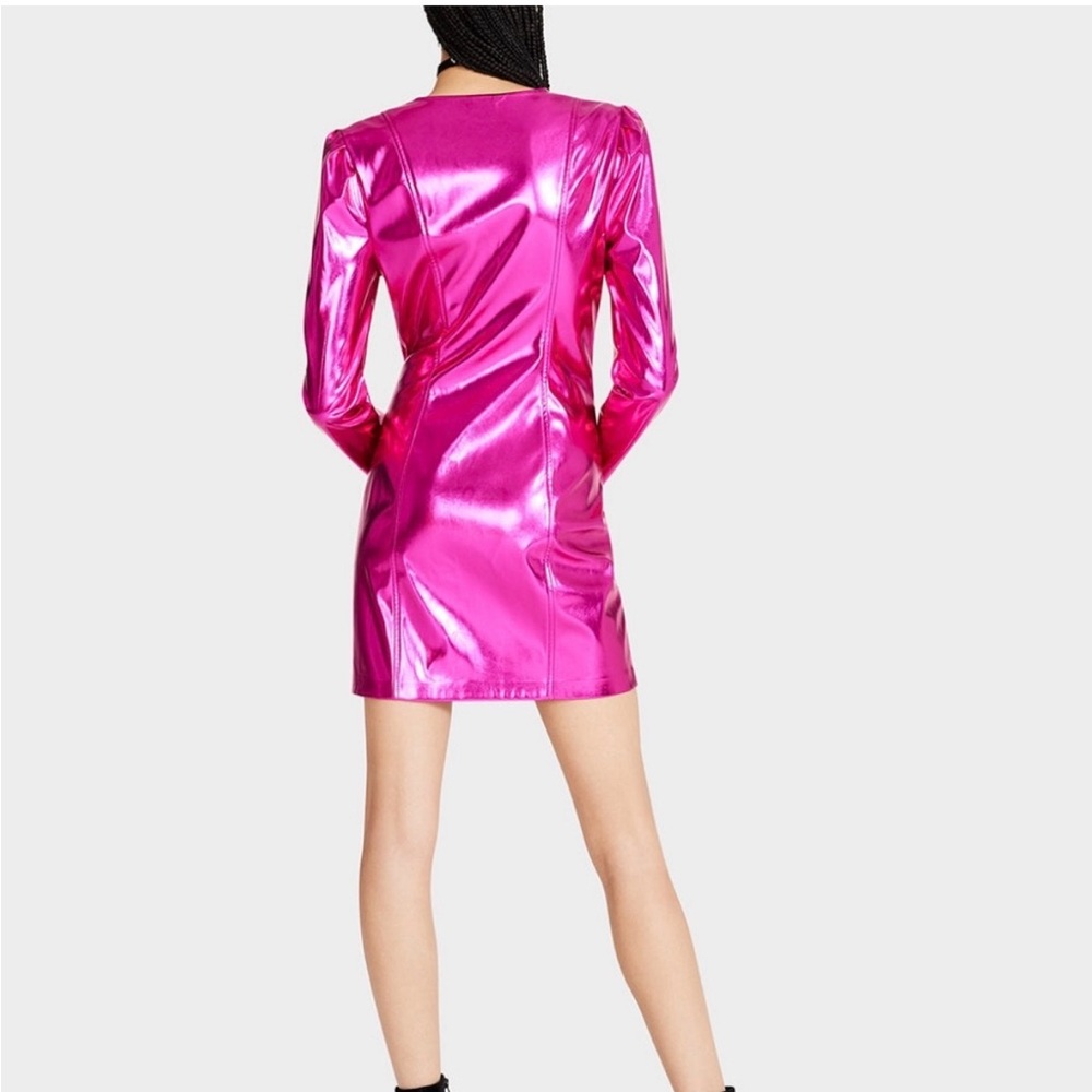Betsey Johnson Pink Metallic Mini Dress Large Y2K Party Club Barbiecore - Picture 8 of 9